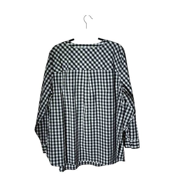 Talbots Plus 2X Black White Gingham Stretch Cotton Blouse w/ Rhinestone Buttons - Picture 3 of 7